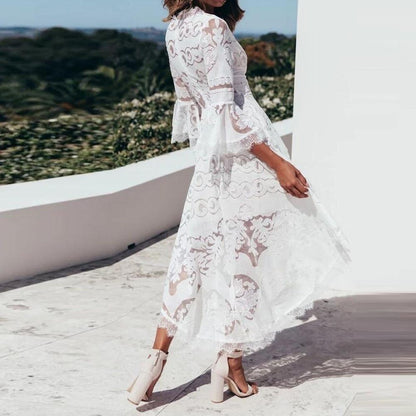 Lace white dress Summer Beach Dress Flare Fancy Dress