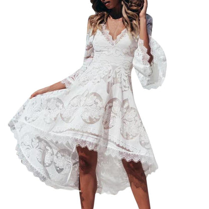 Lace white dress Summer Beach Dress Flare Fancy Dress