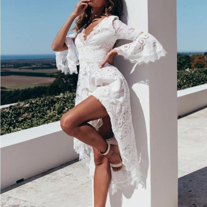 Lace white dress Summer Beach Dress Flare Fancy Dress