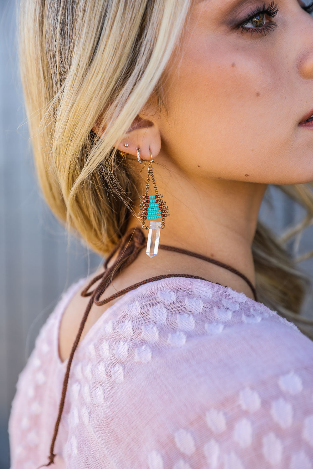 Seed Bead with Crystal Drop Earrings